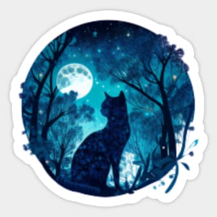 moonlight blue galaxy forest cat Sticker